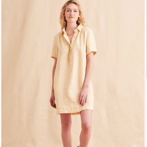 Faherty Hanna Yellow Linen Short Sleeve Above Knee Shirt Dress